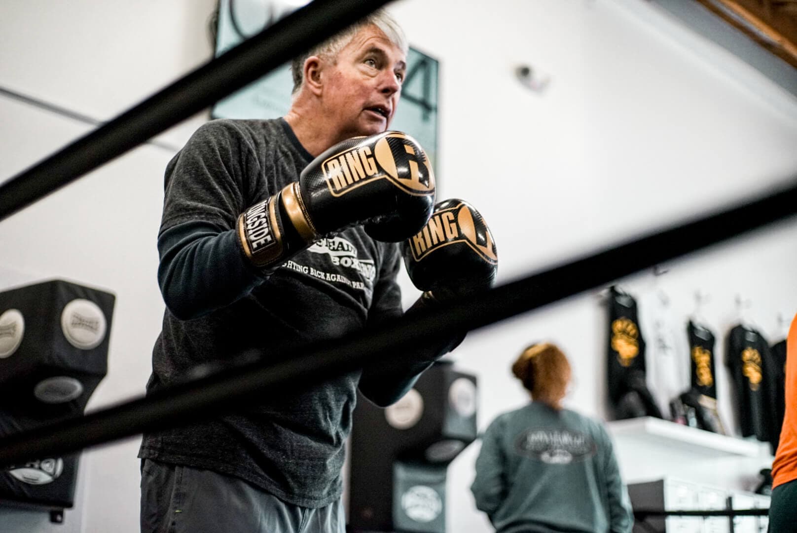 Rock Steady Boxing member in the ring